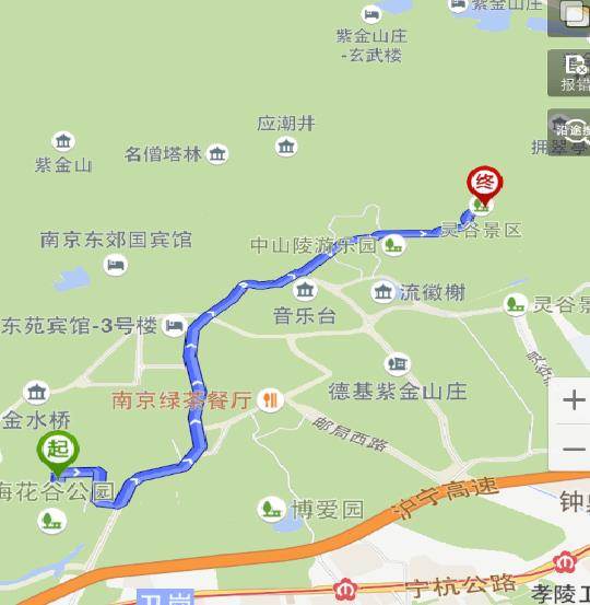 钟灵街地铁站徒步至中山陵旅社,以下是徒步路线