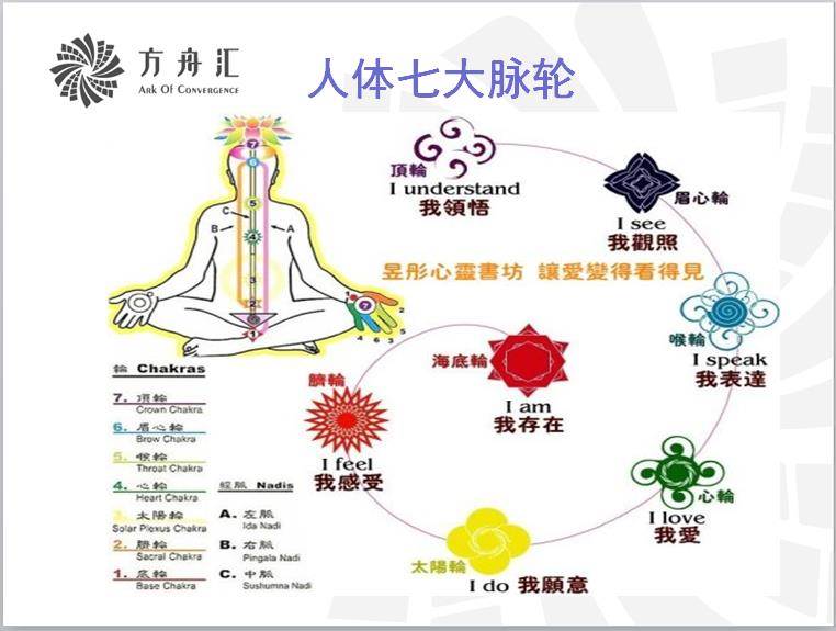 人体七大能量中心——7个脉轮        七脉轮是人体能量的七个交汇