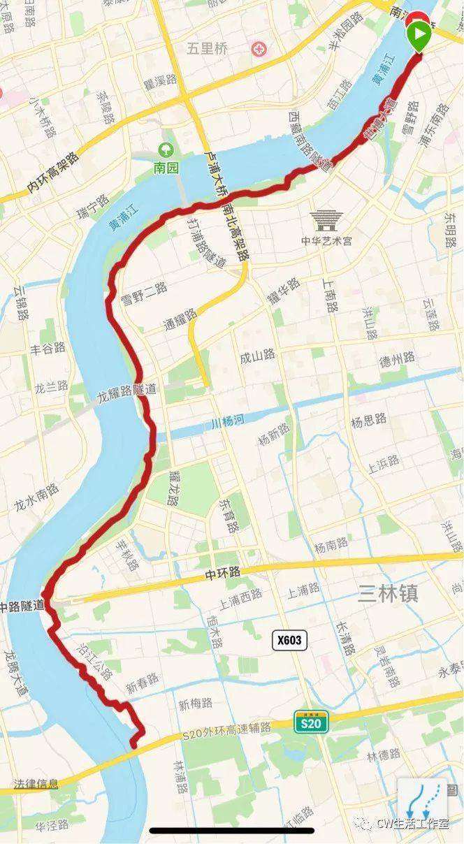 徐汇滨江骑行路线图图片