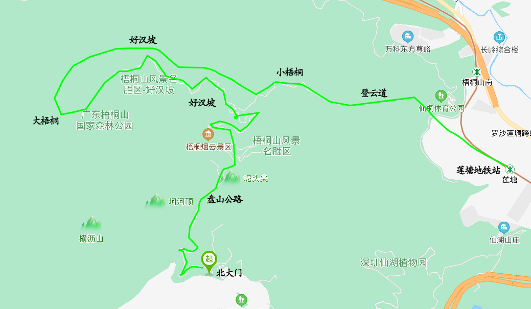 梧桐山路线地图图片